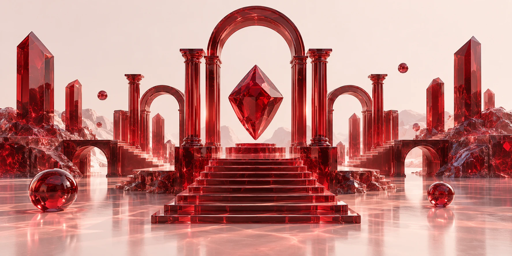 Layered ruby glass architecture reflecting a structured learning path
